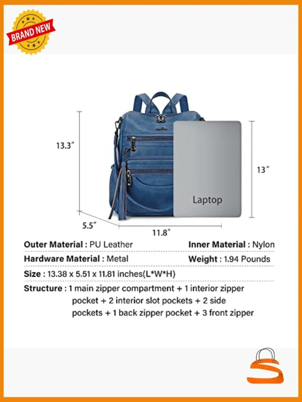 PU Leather Backpack Purse - Vegan Leather Daypack with USB Cable Hole,